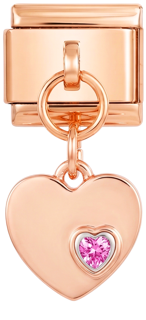 Corazón doble con piedras moradas, en oro rosa