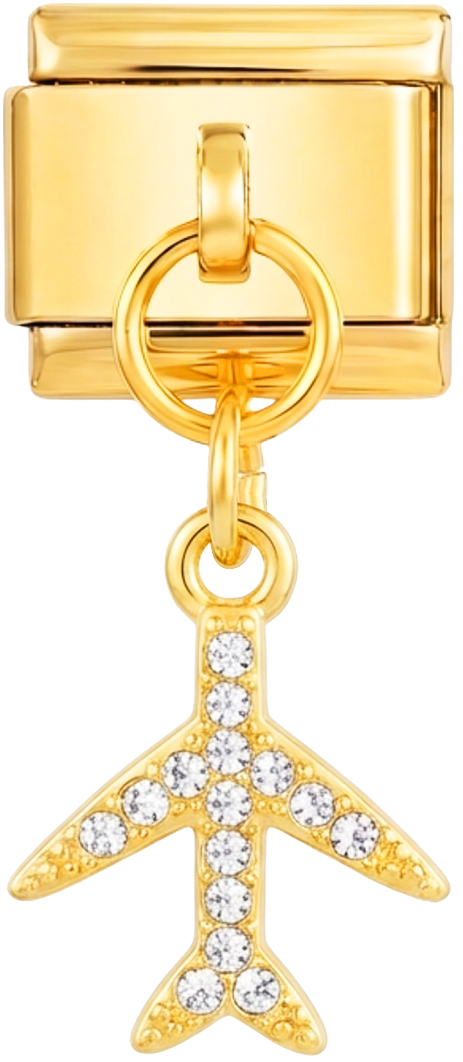 Avión de oro con piedras, en oro