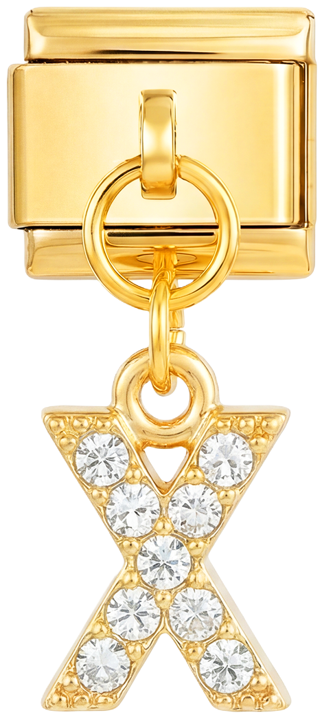 Letra X con piedras, colgante, en oro