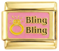 Placa rosa, aro dorado, bling-bling en oro