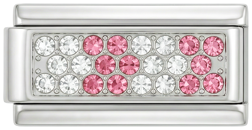 Placa de plata con piedras rosas y blancas, doble, en plata