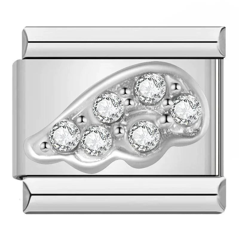 Angel Wing, in Silver with White Stones - Charms Official