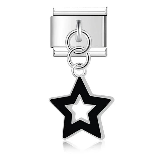 Black Star, on Silver - Charms Official