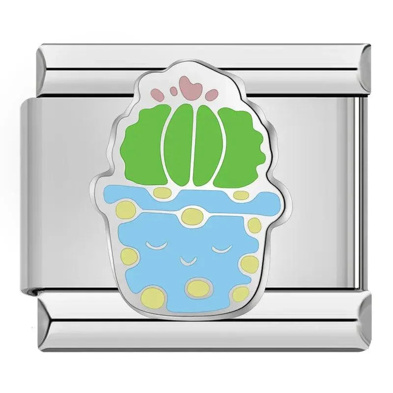 Green Cactus with Turquoise Pot, on Silver - Charms Official