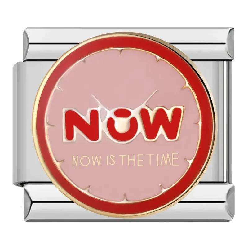 Now is the Time, Pink and Red, on Silver - Charms Official