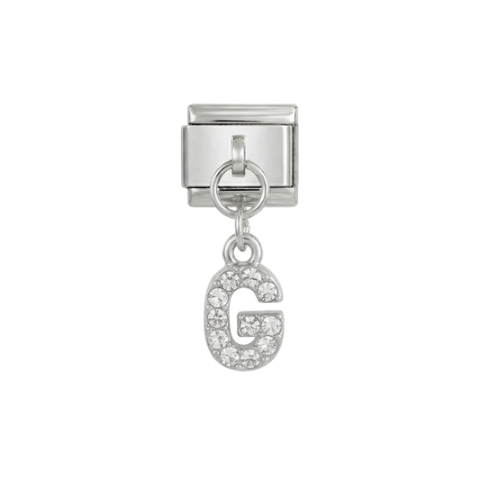 Letter G with stones, Hanging, on Silver