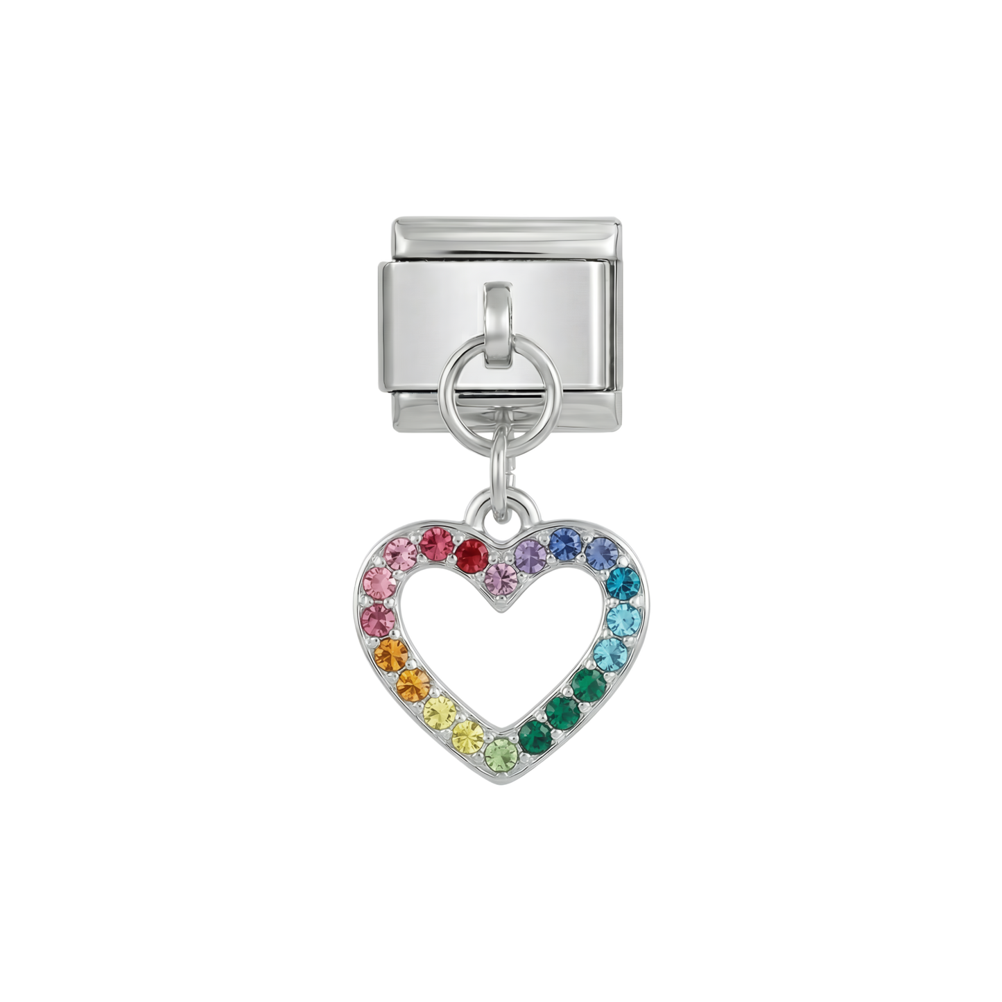 Heart with Multicolor Stones, on Silver