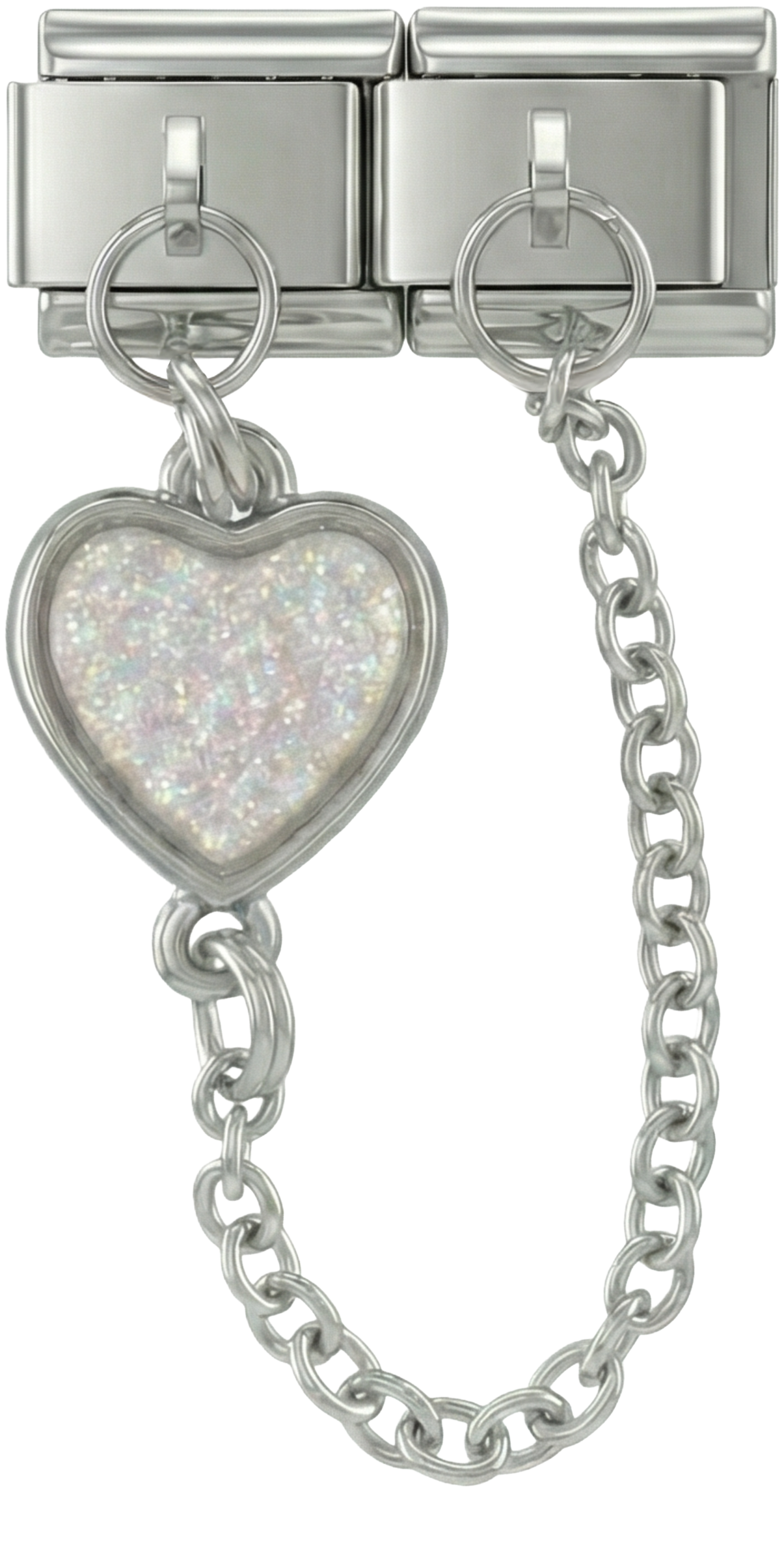 Grey Heart, Double Linked Charms on Silver