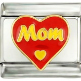 Por añadir - Corazón rojo con purpurina, Mamá, sobre plata