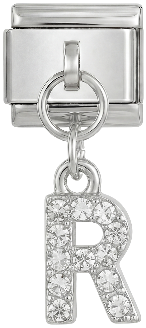 Letter R with stones, Hanging, on Silver - Letter-R-with-stones-hanging-on-silver.png