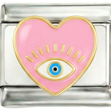 Corazón rosa con ojo en plata