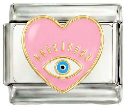 Corazón rosa con ojo en plata