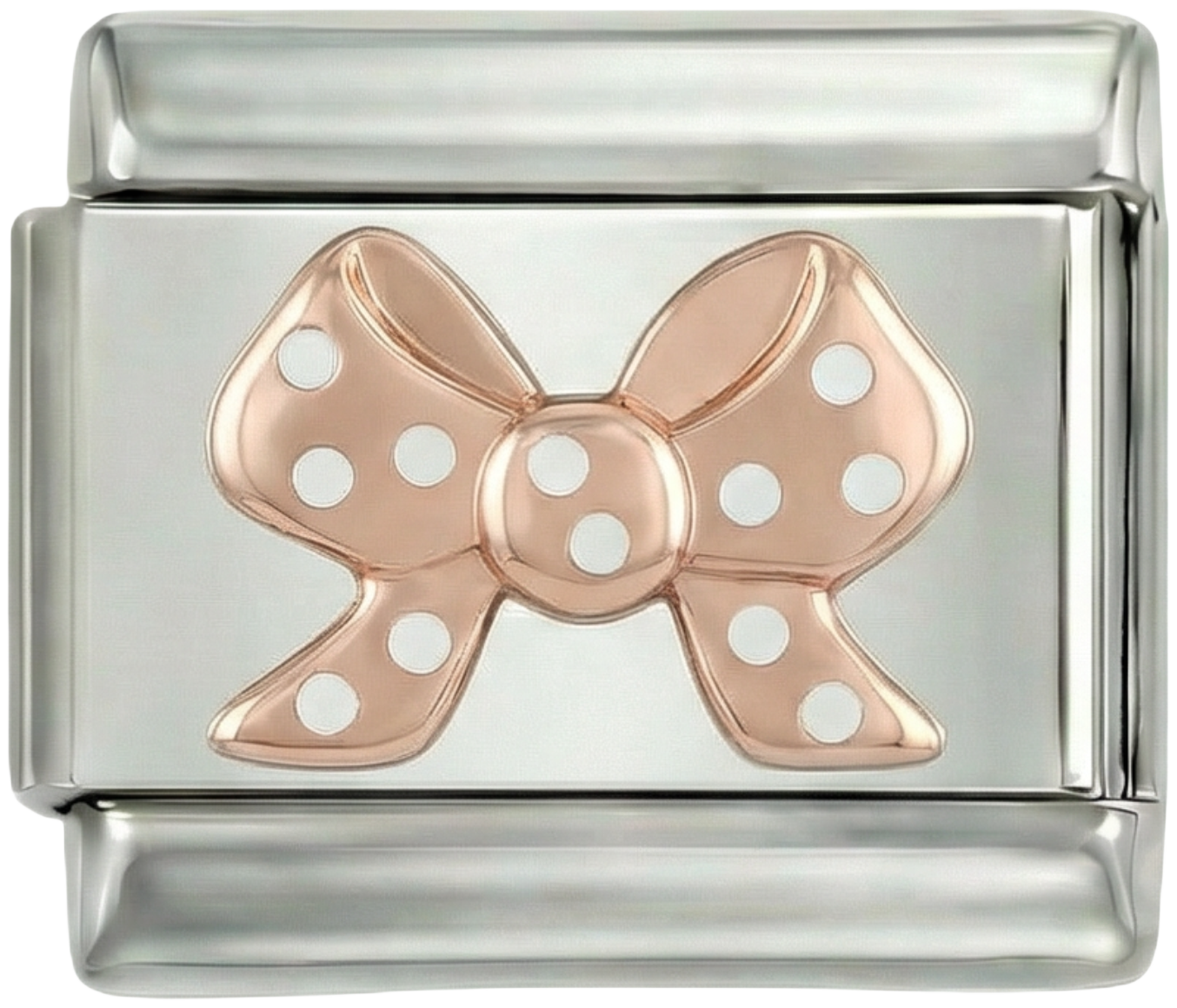 Rose Gold Bow Tie, White Dot, on Silver - Rose-Gold-Bow-Tie-White-Dot-on-Silver.png