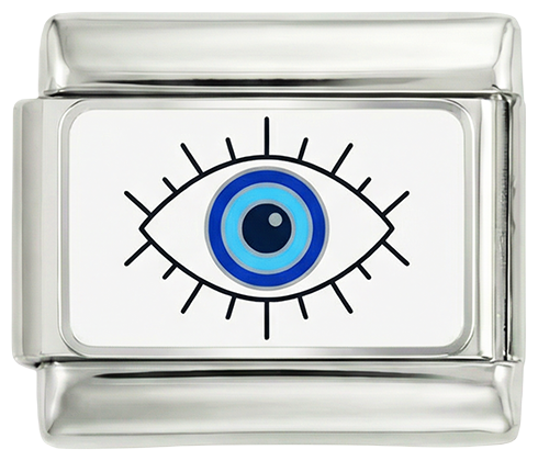 Ojo turco sobre placa blanca en plata