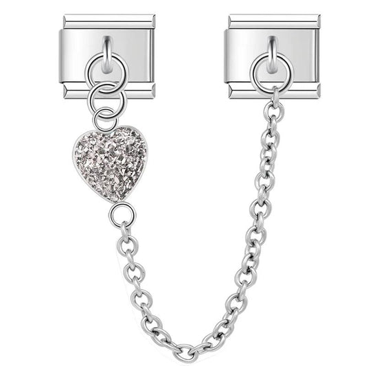 Grey Heart, Double Linked Charms, on Silver - Charms Official