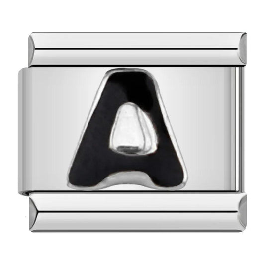 Letter A in Black, on Silver - Charms Official