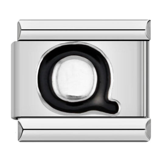 Letter Q in Black, on Silver - Charms Official